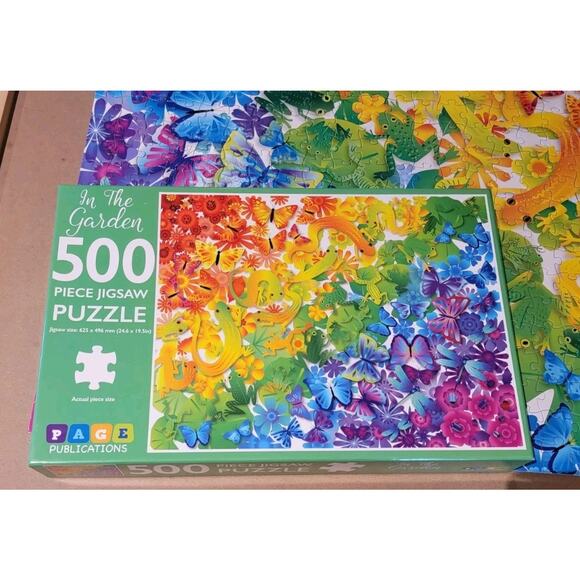 Page In the Garden Jigsaw Puzzle 500 Piece Colorful Flowers Butterflies Frogs - Picture 3 of 6